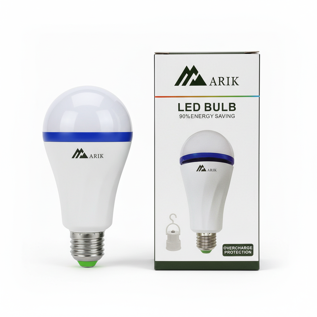 Whisk_74c1f97531b9b67affa41ea3edcaac98dr Arik Double Battery Rechargeable LED Bulb – Emergency Backup Light - Image 1